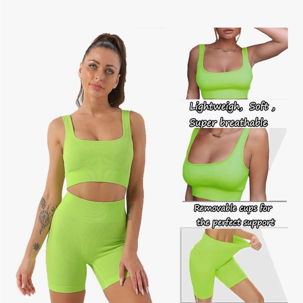 Neon Green Ribbed Two-Piece Set